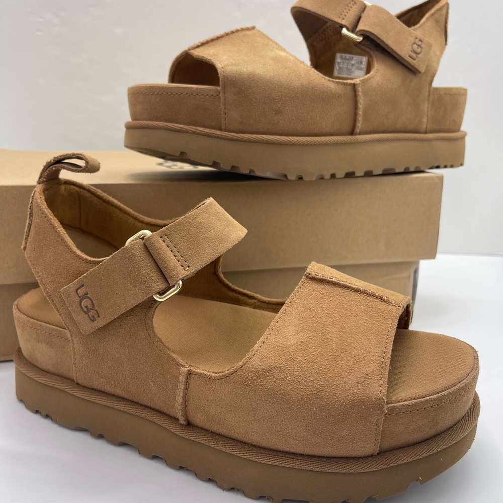 UGG GOLDENSTAR WMNS 10 HI Platform Sandals Chestnut Suede - Picture 15 of 16